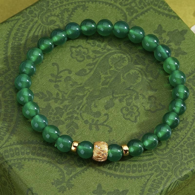 Bracelet de soutien en agate verte de 6 mm avec perles en argent sterling