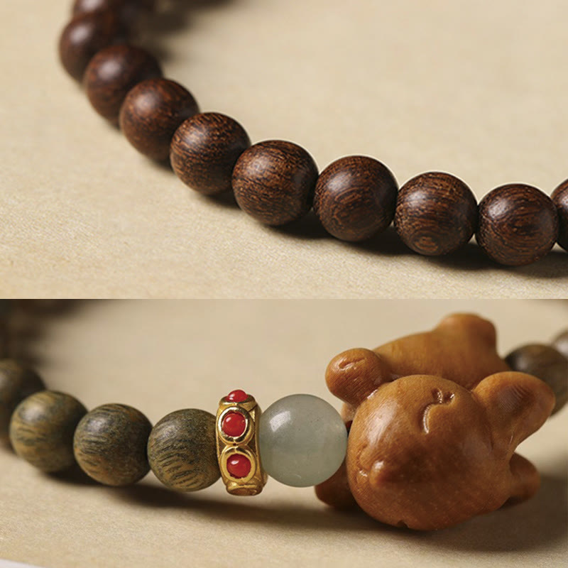 Bracelet lapin positif en bois de santal vert 6 mm