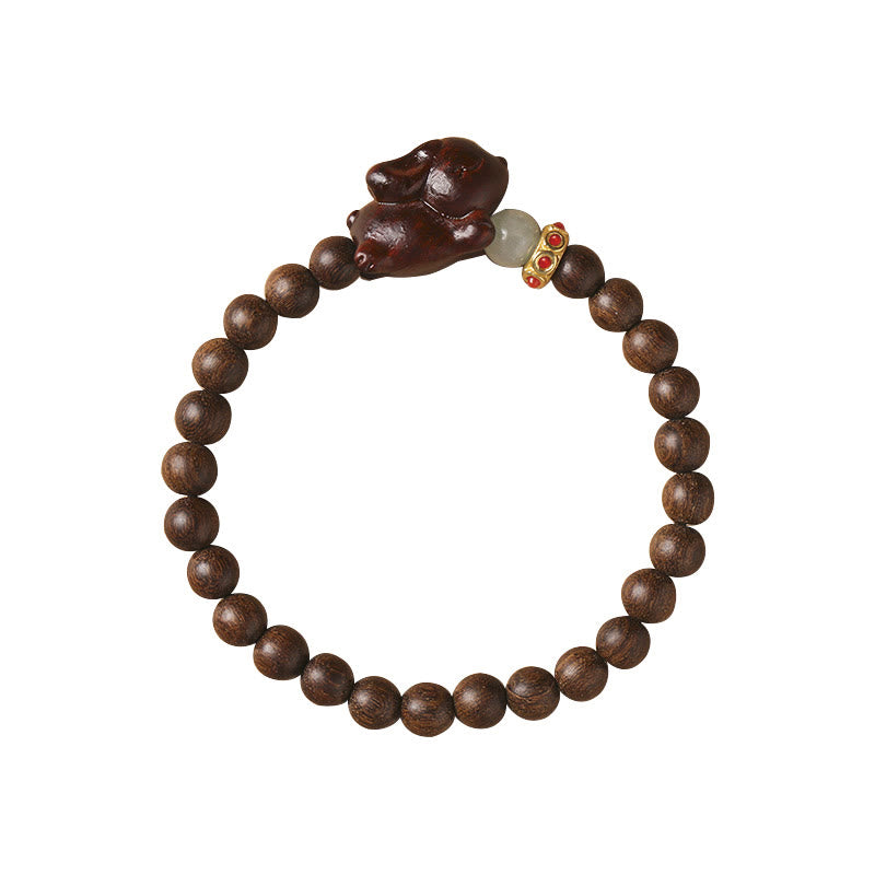 Bracelet lapin positif en bois de santal vert 6 mm