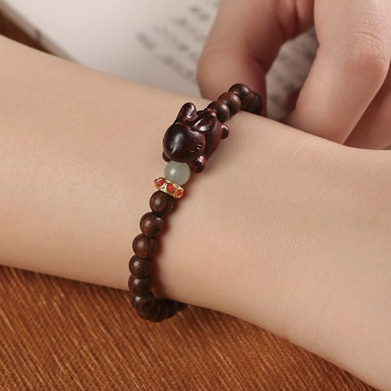 Bracelet lapin positif en bois de santal vert 6 mm
