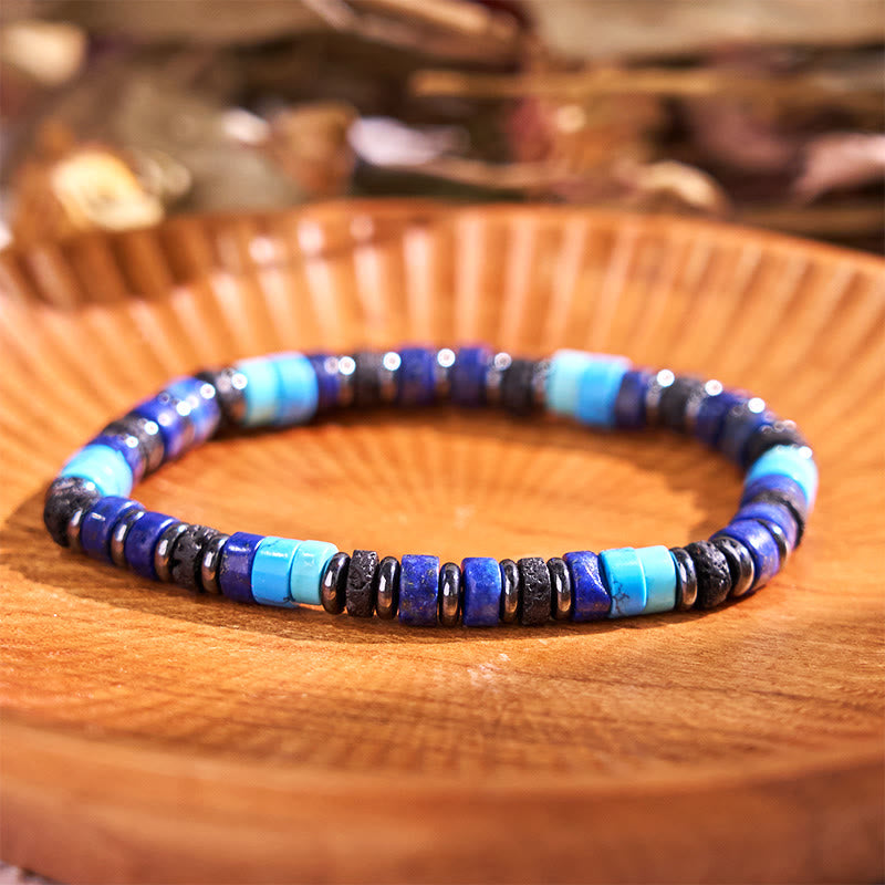 Bracelet spirituel en hématite turquoise et pierre de lave de 6 mm