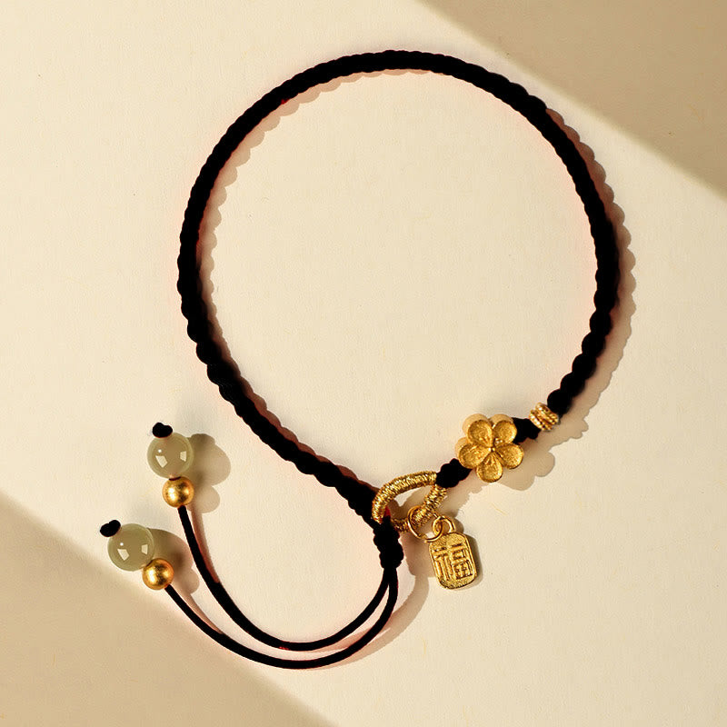 Bracelet porte-bonheur en jade Hetian de 6 mm avec fleur de pêcher