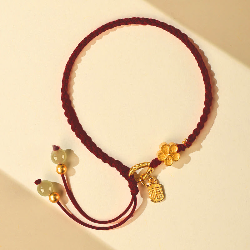 Bracelet porte-bonheur en jade Hetian de 6 mm avec fleur de pêcher