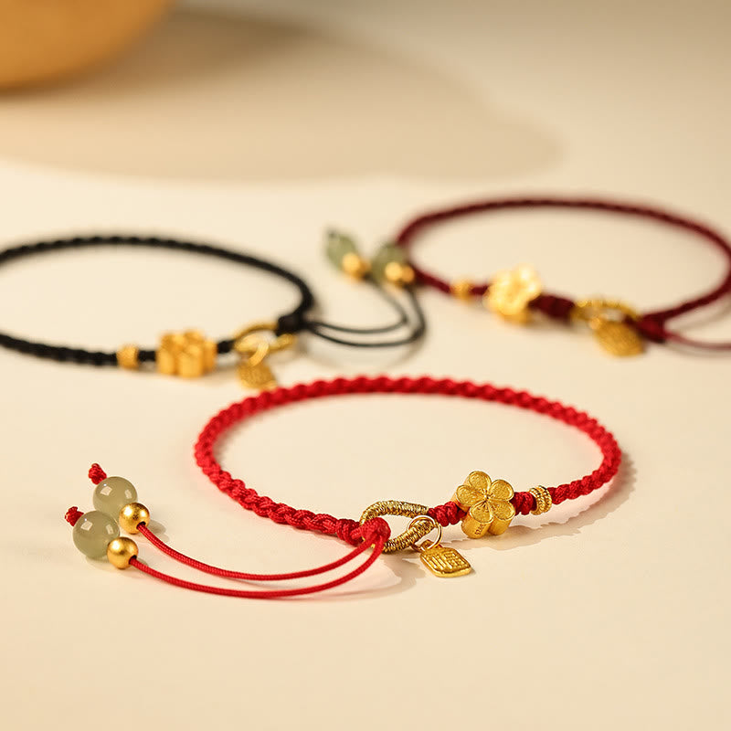 Bracelet porte-bonheur en jade Hetian de 6 mm avec fleur de pêcher