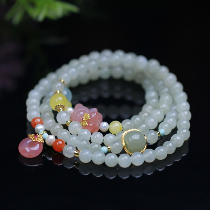 Bracelet de bonheur avec boucle de paix en jade Hetian de 6 mm