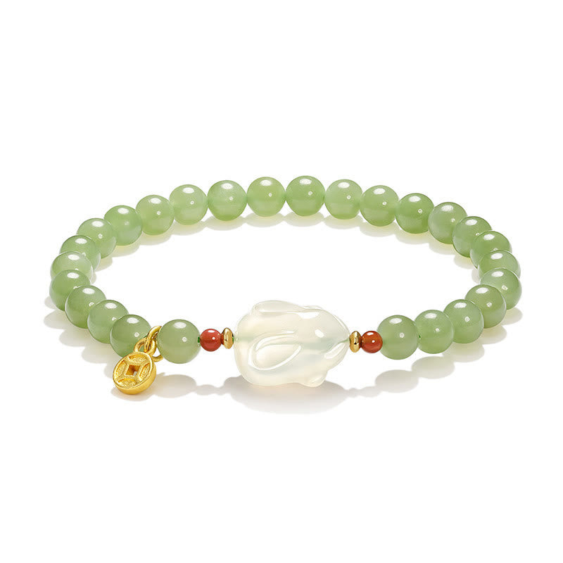 Bracelet en cuivre et jade Hetian de 6 mm pour la chance et la prospérité