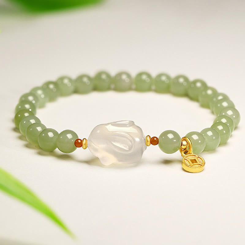 Bracelet en cuivre et jade Hetian de 6 mm pour la chance et la prospérité