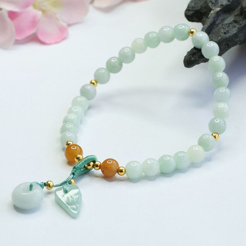 Bracelet en jade de 6 mm avec boucle de paix pour la prospérité et l'abondance