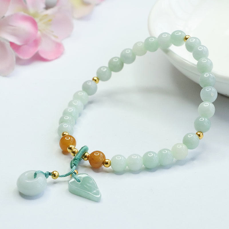 Bracelet en jade de 6 mm avec boucle de paix pour la prospérité et l'abondance