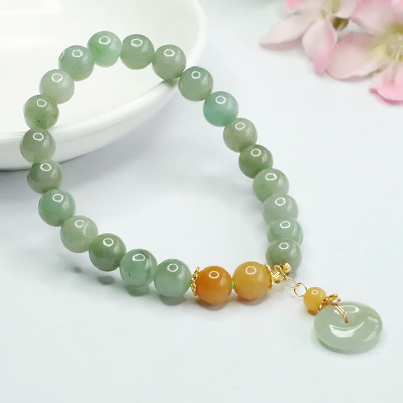 Bracelet en jade de 6 mm avec boucle de paix pour la prospérité et l'abondance