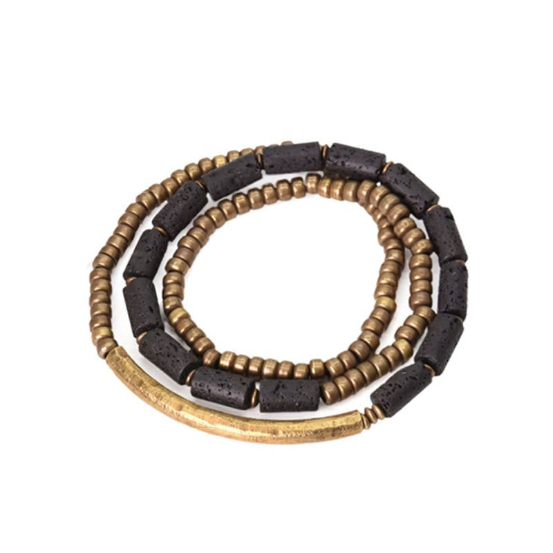 Bracelet spirituel multi-tours en cuivre et pierre de lave de 6 mm