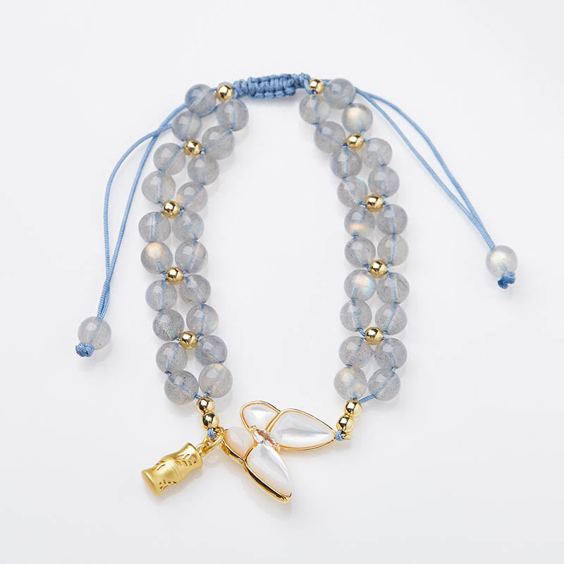 Bracelet de guérison papillon en bambou et pierre de lune de 6 mm