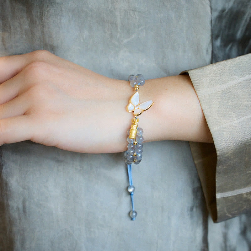 Bracelet de guérison papillon en bambou et pierre de lune de 6 mm