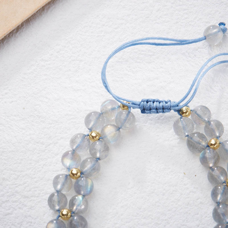 Bracelet de guérison papillon en bambou et pierre de lune de 6 mm
