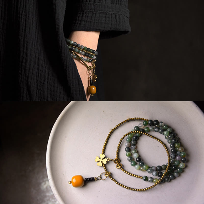 Bracelet porte-bonheur multicouche en agate mousse de 6 mm