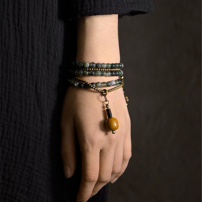 Bracelet porte-bonheur multicouche en agate mousse de 6 mm