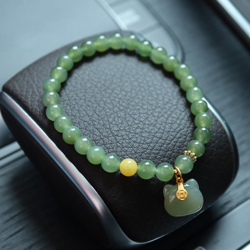 Bracelet porte-bonheur en jade naturel Hetian de 6 mm