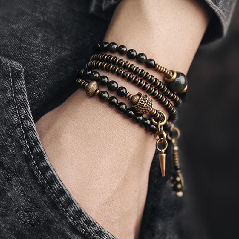 Bracelet multicouche positif en obsidienne arc-en-ciel de 6 mm