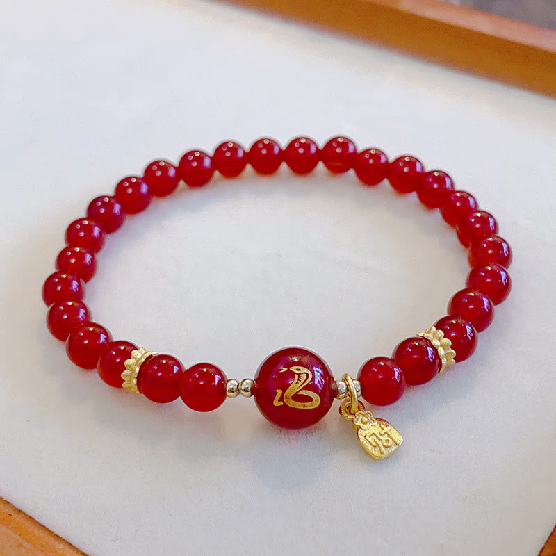 Bracelet de protection en agate rouge de 6 mm Année du Serpent