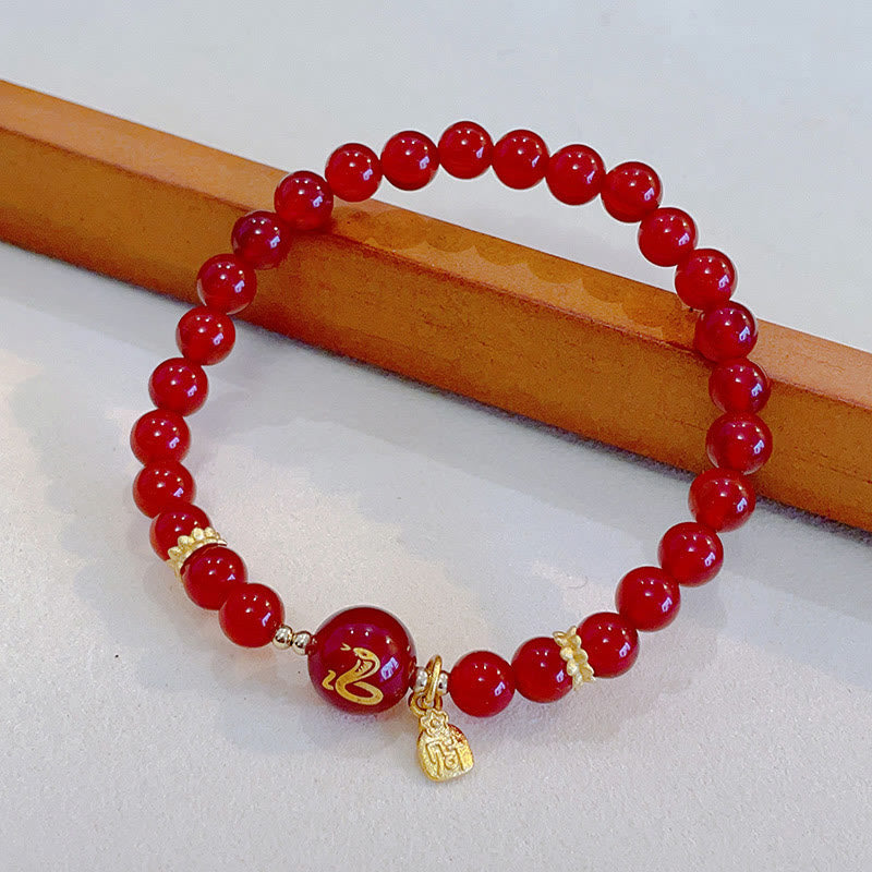 Bracelet de protection en agate rouge de 6 mm Année du Serpent