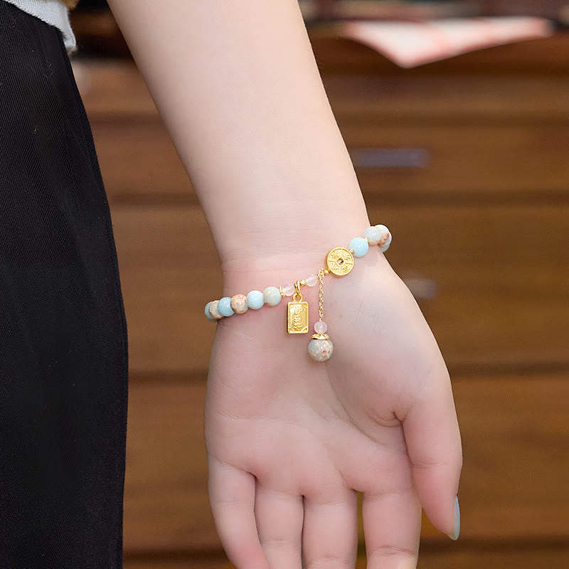 Bracelet de richesse en pierre de Shoushan et pièce de cuivre de 6 mm