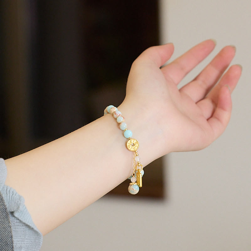 Bracelet de richesse en pierre de Shoushan et pièce de cuivre de 6 mm