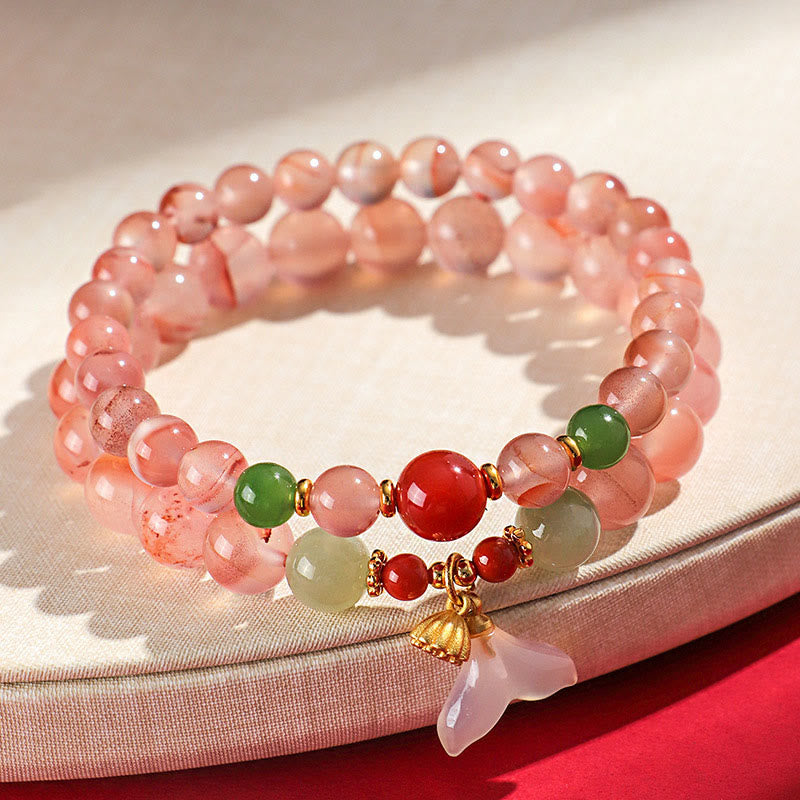 Bracelet chance et harmonie en agate rouge du Sud et jade Hetian 6 mm