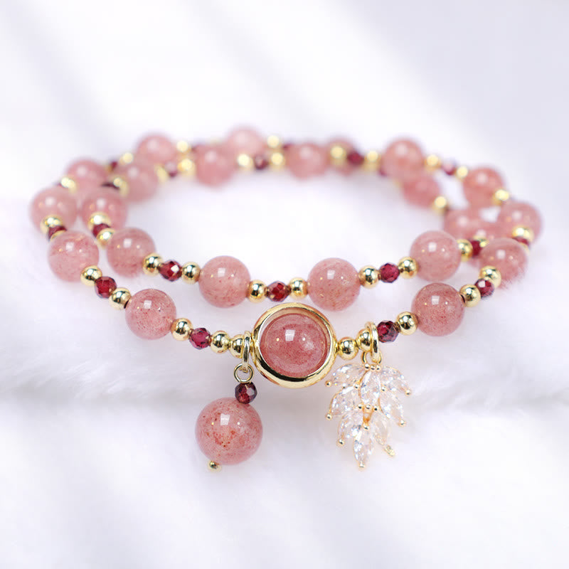 Bracelet de guérison d'amour double tour en quartz fraise de 6 mm