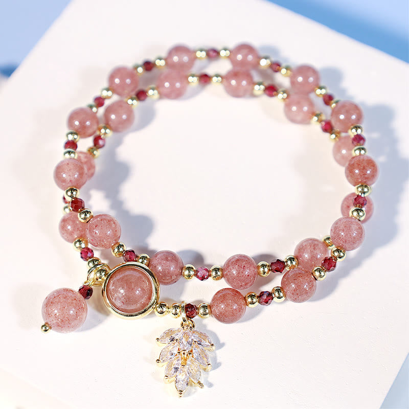Bracelet de guérison d'amour double tour en quartz fraise de 6 mm