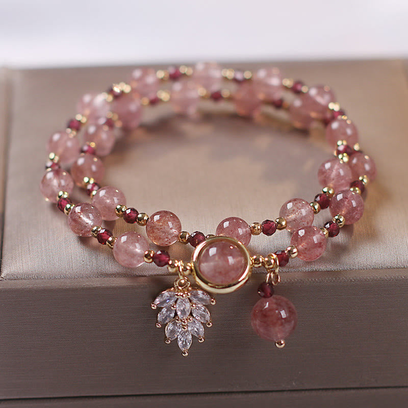 Bracelet de guérison d'amour double tour en quartz fraise de 6 mm