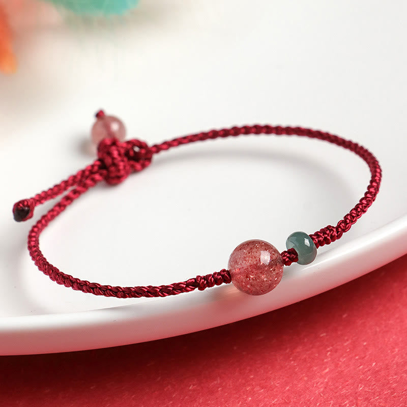 Bracelet de guérison en jade et quartz fraise de 6 mm pour femme