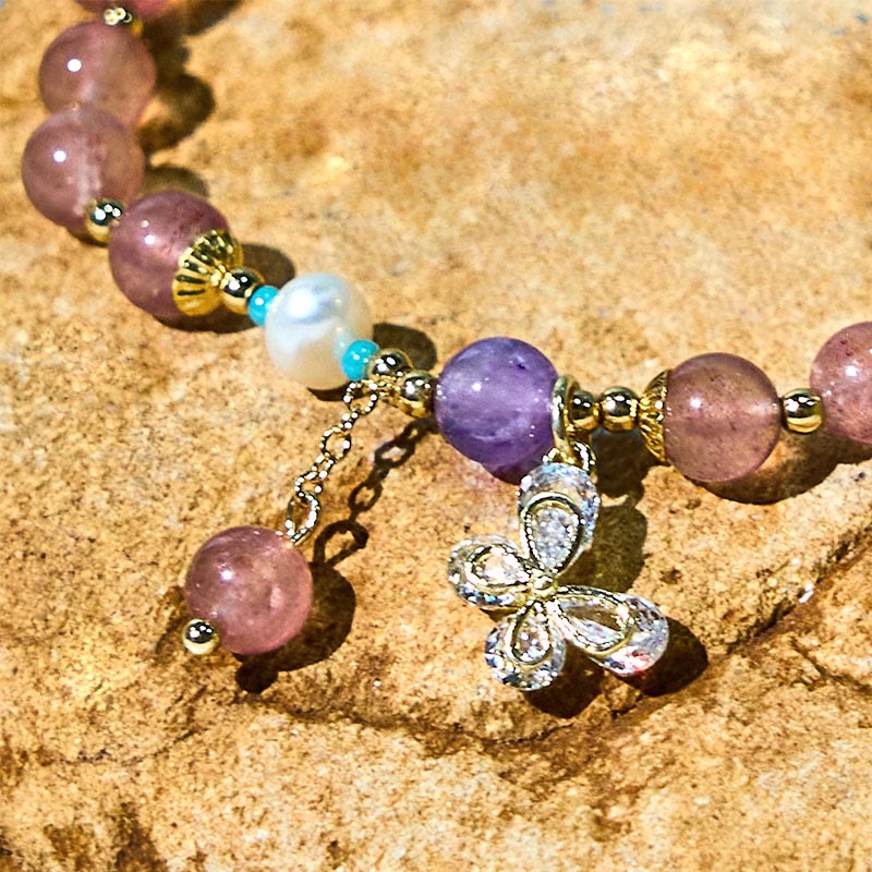Bracelet de guérison d'amour en quartz fraise de 6 mm pour femme