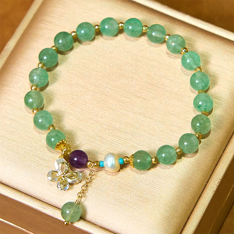 Bracelet de guérison d'amour en quartz fraise de 6 mm pour femme