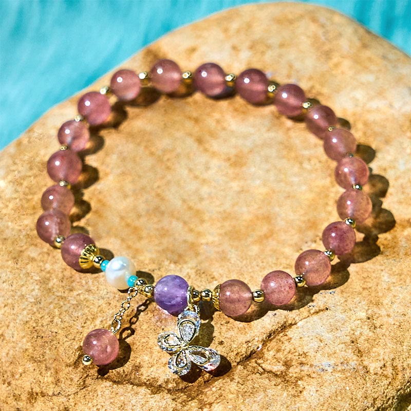 Bracelet de guérison d'amour en quartz fraise de 6 mm pour femme