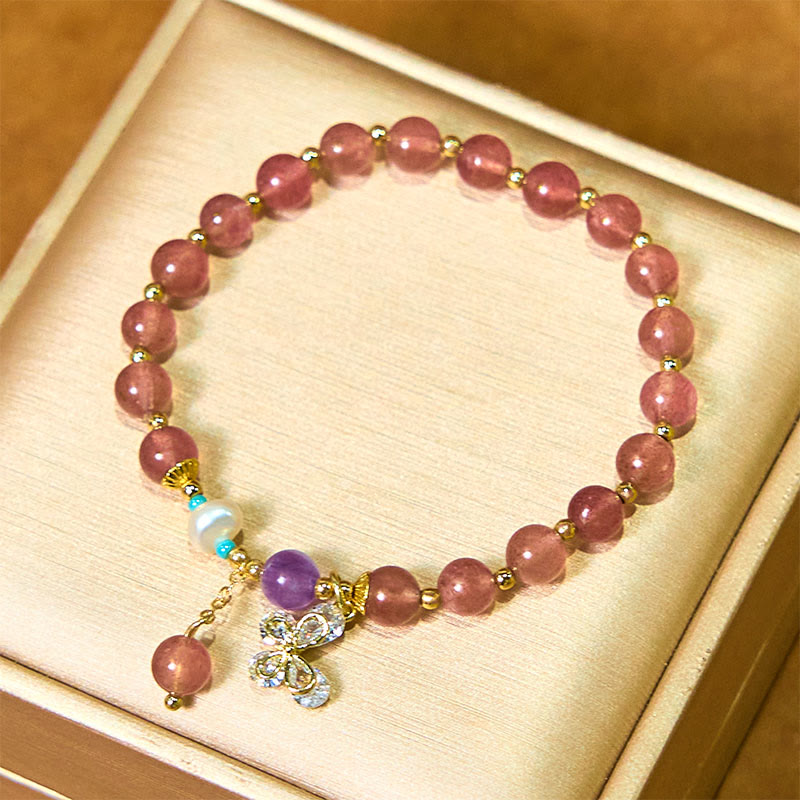 Bracelet de guérison d'amour en quartz fraise de 6 mm pour femme