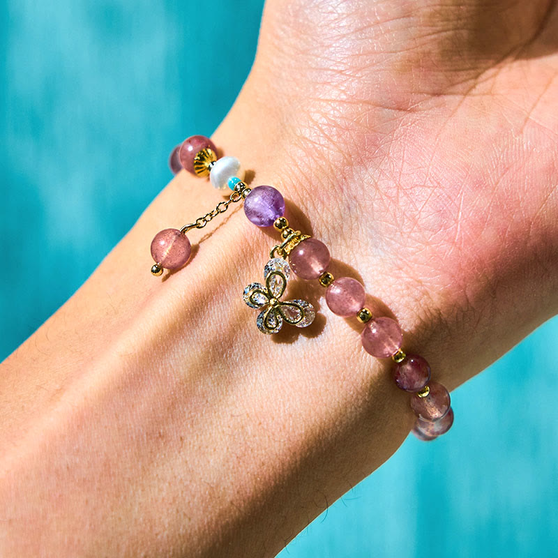 Bracelet de guérison d'amour en quartz fraise de 6 mm pour femme