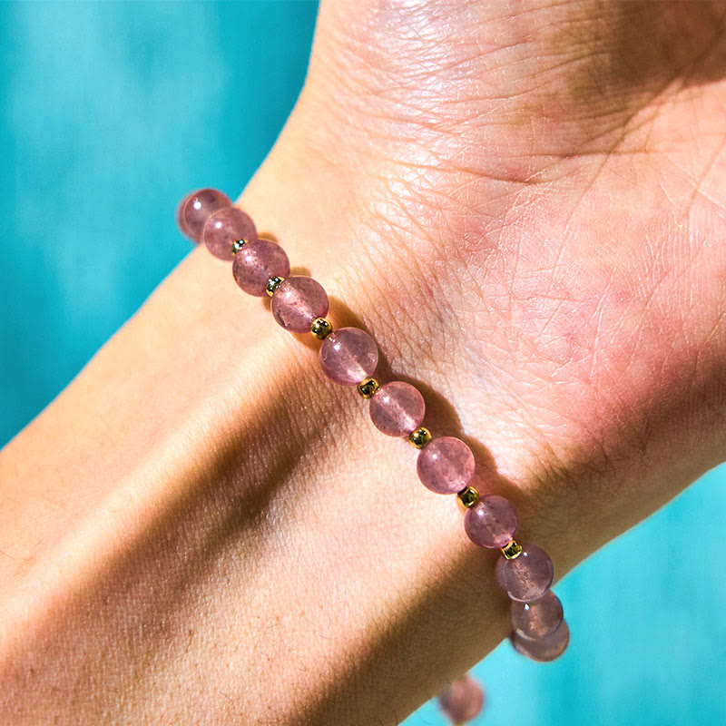 Bracelet de guérison d'amour en quartz fraise de 6 mm pour femme