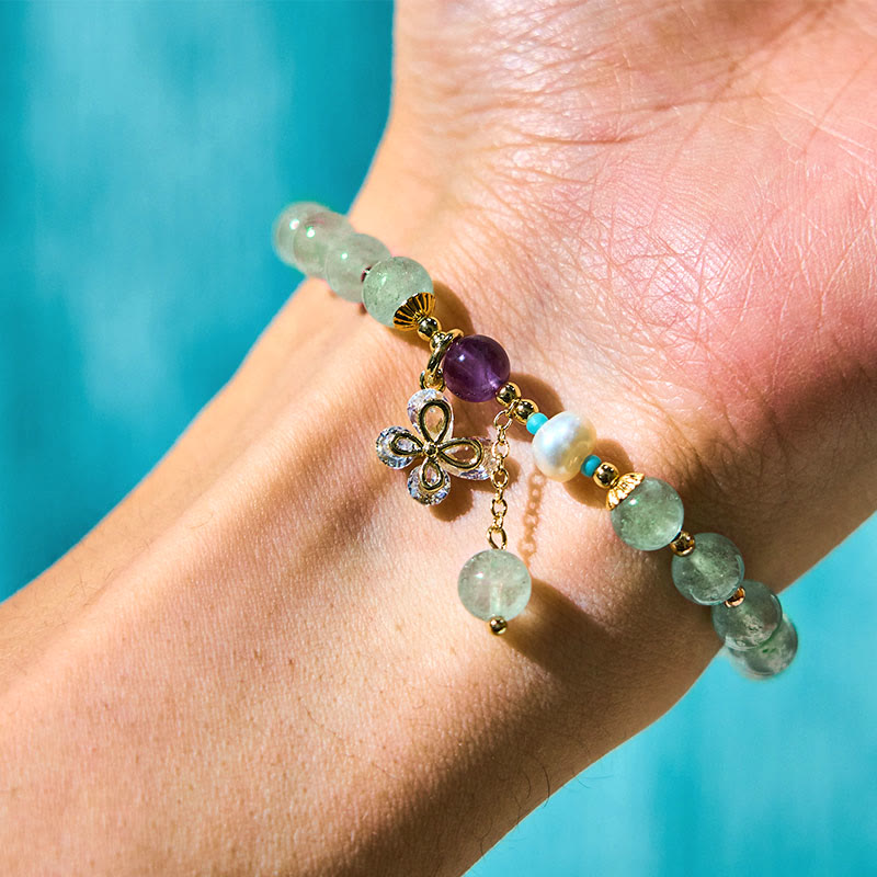 Bracelet de guérison d'amour en quartz fraise de 6 mm pour femme