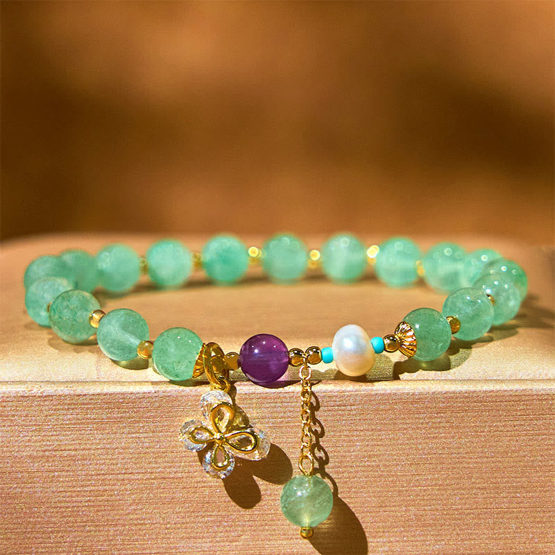 Bracelet de guérison d'amour en quartz fraise de 6 mm pour femme