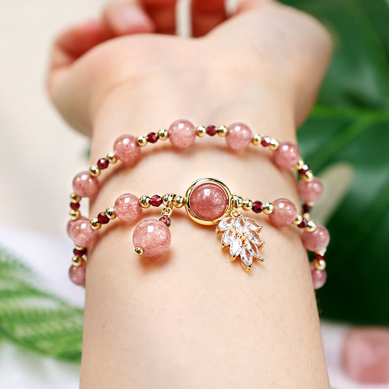Bracelet double tour en quartz fraise de 6 mm pour la guérison de l'amour