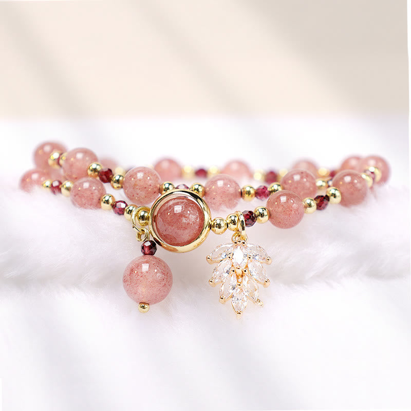 Bracelet double tour en quartz fraise de 6 mm pour la guérison de l'amour