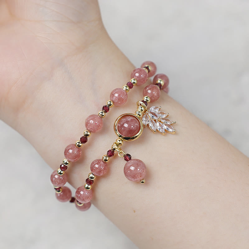 Bracelet double tour en quartz fraise de 6 mm pour la guérison de l'amour