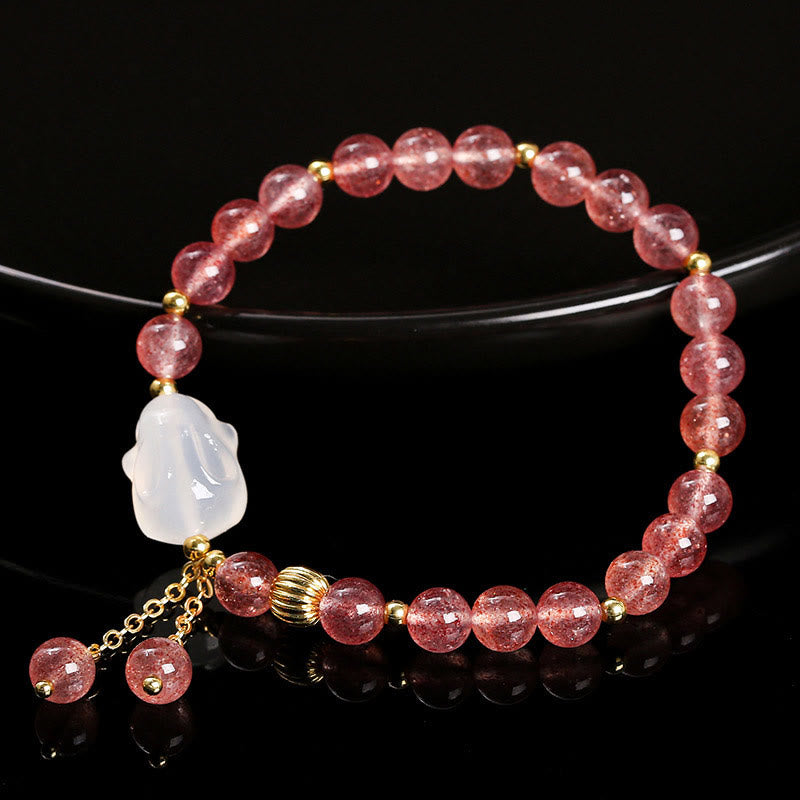 Bracelet de guérison lapin en quartz fraise de 6 mm pour femme
