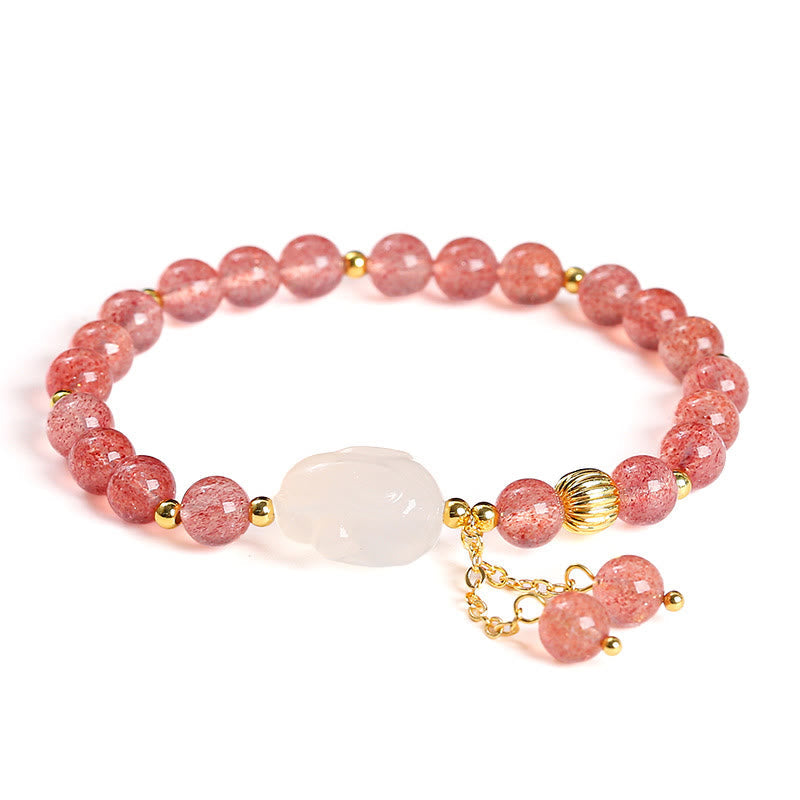 Bracelet de guérison lapin en quartz fraise de 6 mm pour femme