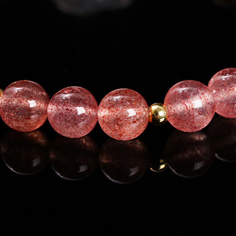 Bracelet de guérison lapin en quartz fraise de 6 mm pour femme