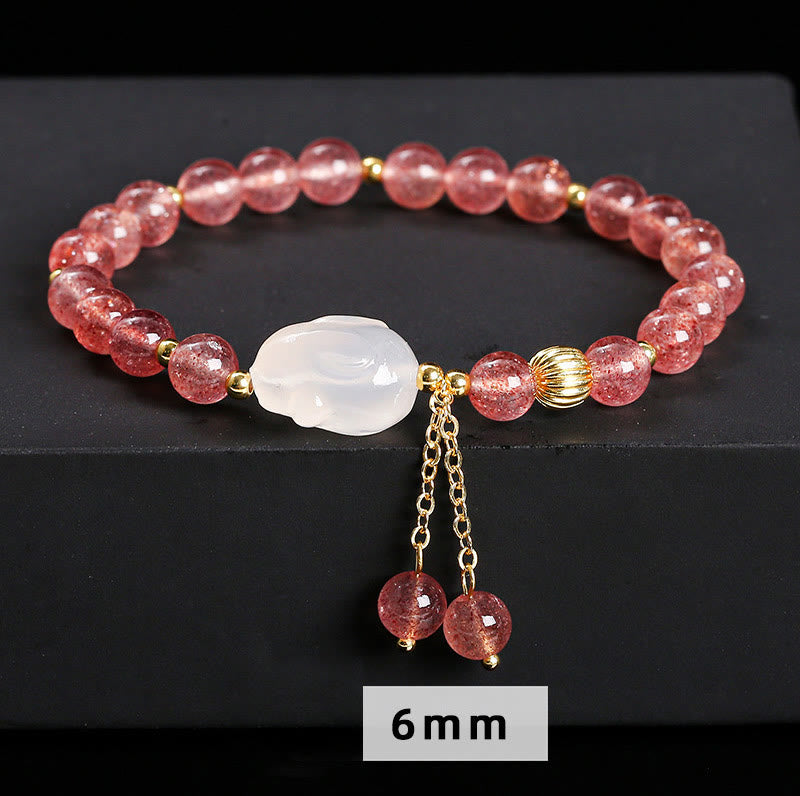 Bracelet de guérison lapin en quartz fraise de 6 mm pour femme