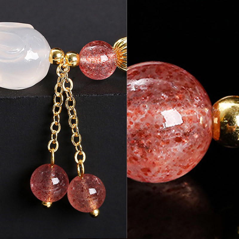 Bracelet de guérison lapin en quartz fraise de 6 mm pour femme