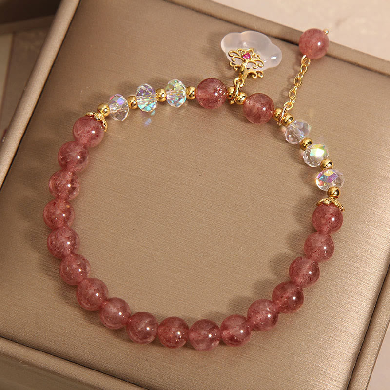 Bracelet de guérison en agate blanche et quartz fraise de 6 mm