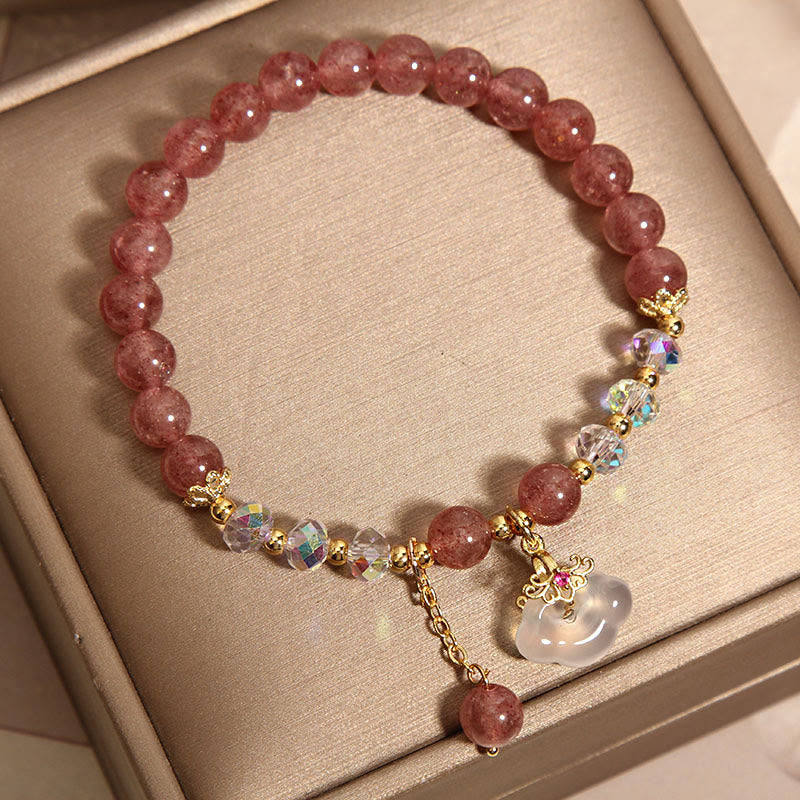 Bracelet de guérison en agate blanche et quartz fraise de 6 mm