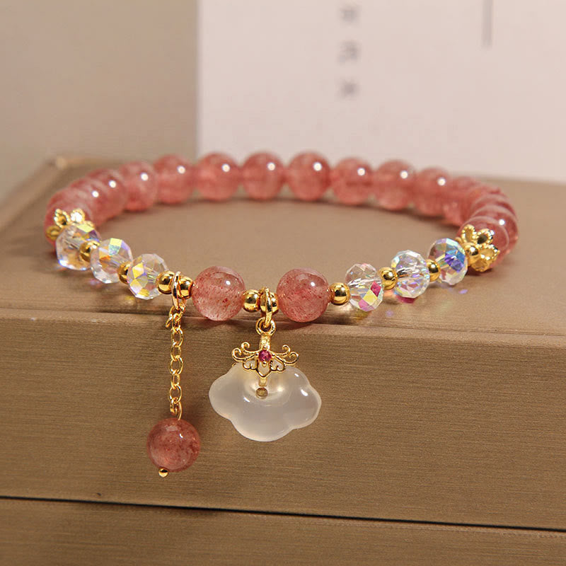 Bracelet de guérison en agate blanche et quartz fraise de 6 mm